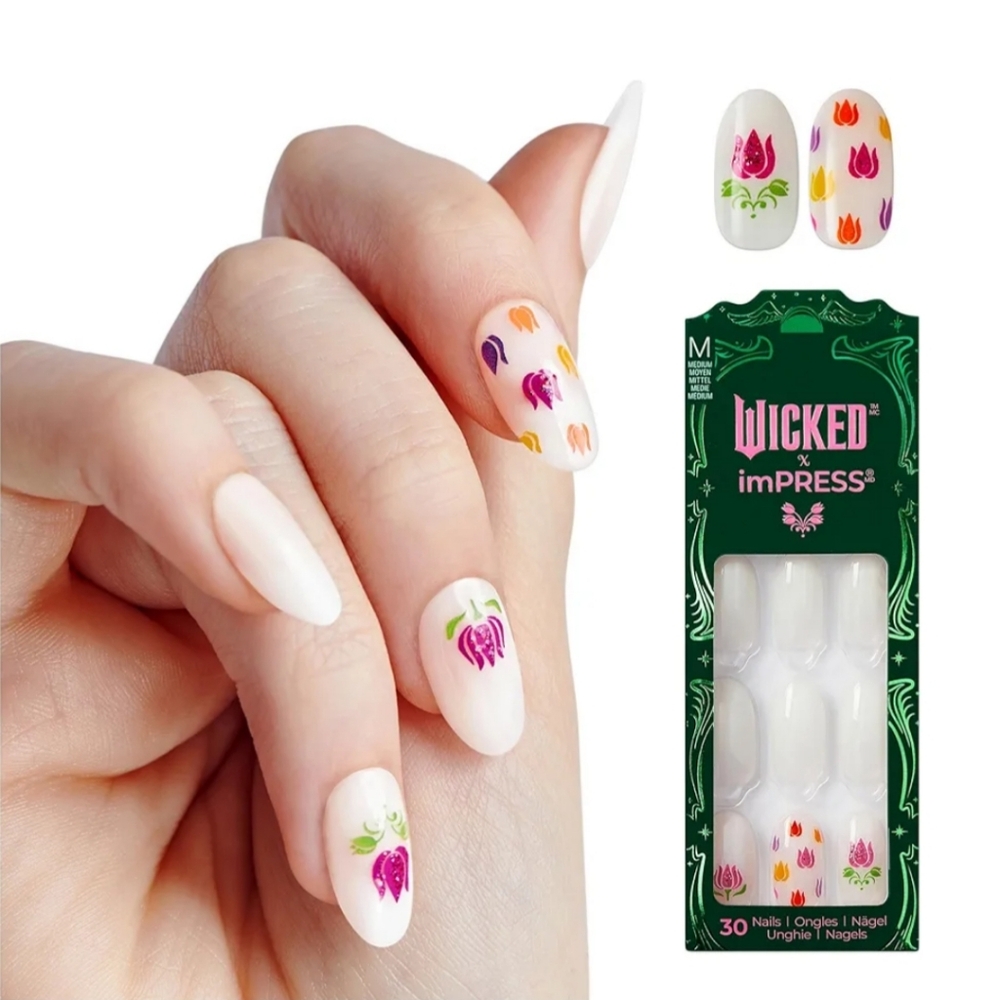 *3/15* NEW WICKED X imPRESS Beautifical White Medium Oval Tulip Press On Nails